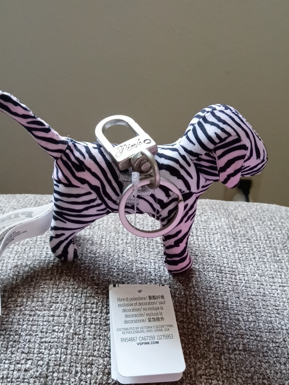 PINK Victoria's Secret Zebra Dog Key & Card Holder - Black & White